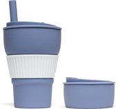 Gobelet pliable avec paille - Motivai® - Blauw - À emporter - 470 ML - Gobelet en Siliconen - Réutilisable - Biggie Cup - Gobelet de poche - Café/thé Tasse de voyage