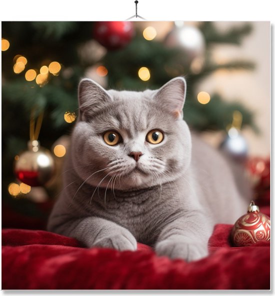 Carrelage Avec Impression, Cadeau, Chat à l'arbre de Noël, British  shorthair