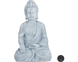 boeddha beeldje zittend - 40 cm - groot - binnen - buiten - lichtgrijs