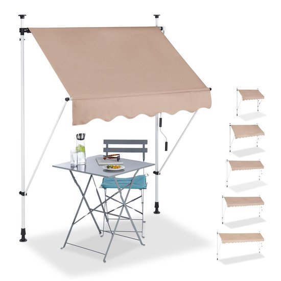 COSTWAY Klemluifel, 350 cm breed, balkonluifel zonder boren, UV-bestendig, in hoogte verstelbaar, waterafstotend, luifel met handslinger, zonneluifel, zonnescherm voor balkon, wijnrood