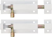 AMIG schuifslot/plaatgrendel - 2x - aluminium - 8 cm - wit - deur - schutting - raam