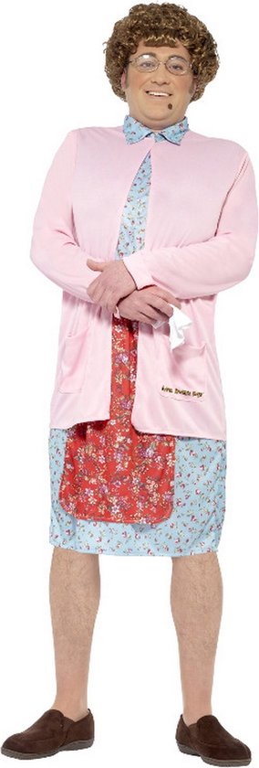 Smiffy's - Bejaard Kostuum - Lievelingsoma Mrs Brown - Man - Blauw, Roze - Large - Carnavalskleding - Verkleedkleding