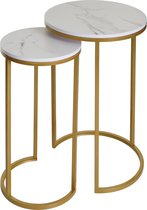 Set van 2 bijzettafels MCW-K46, salontafel nachtkastje loungetafel, marmeren look MVG-gecertificeerd MDF ~ wit-goud