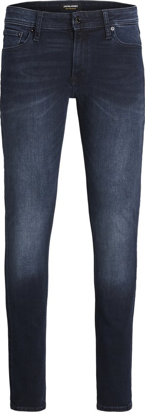 Donkerblauwe skinny jeans met wassing.