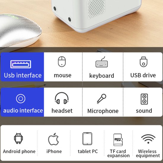 Mini Beamer 4k – Projector – Beamer Projector – Beamer – Ultra HD – Mini Projector – Bluetooth – Android - HAMOLB