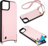 Casemania Hoesje Geschikt voor Apple iPhone 15 Roze - Back Cover met Bandje - Pasjeshouder & Koord