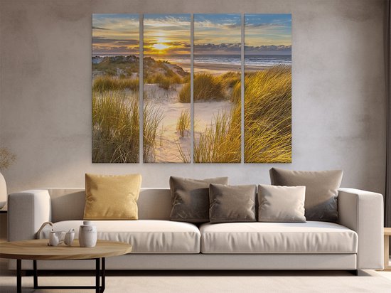 Artaza Peinture sur Toile Quadriptyque Plage et Dunes au Coucher du Soleil - 160x120 - Groot - Photo sur Toile - Impression sur Toile