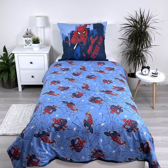 SLicence Licentie Beddengoed SAHINLER Créateur D'univers Marvel - Spiderman Dekbedovertrek 140 X 200 Cm 1 Kussensloop 63 X 63 Cm - 100% Katoen - Blauw Avengers Beddengoed