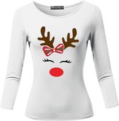 Dames T-shirt Rudolph Rendier / Foute Kerstkleding / Ugly Christmas Familie bijpassende Rudolph Rendier glitter outfits | Wit | Maat L