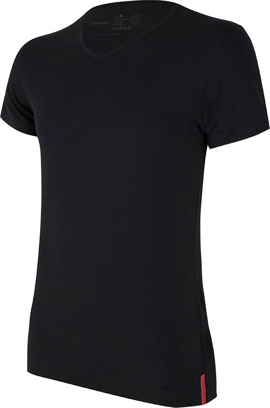 Undiemeister - T-shirt - T-Shirt heren - Slim fit - Korte mouwen - Gemaakt van Mellowood - V-Hals - Volcano Ash (zwart) - Anti-transpirant - L