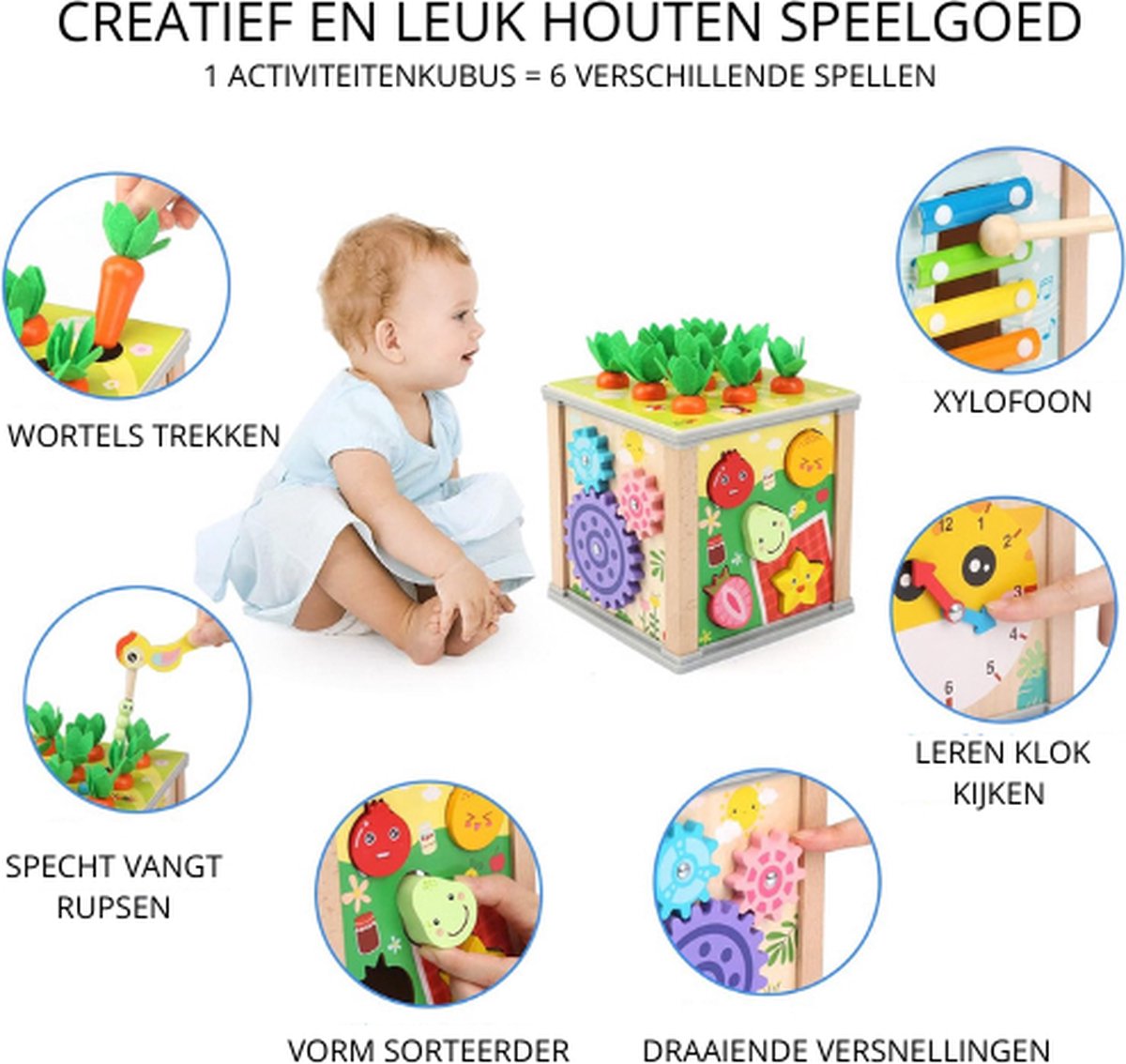 Houten Montessori Leerdoos - Educatieve Speelgoed - met Puzzel, Telraam