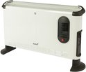 Witte elektrische convector verwarming met zwarte accenten.