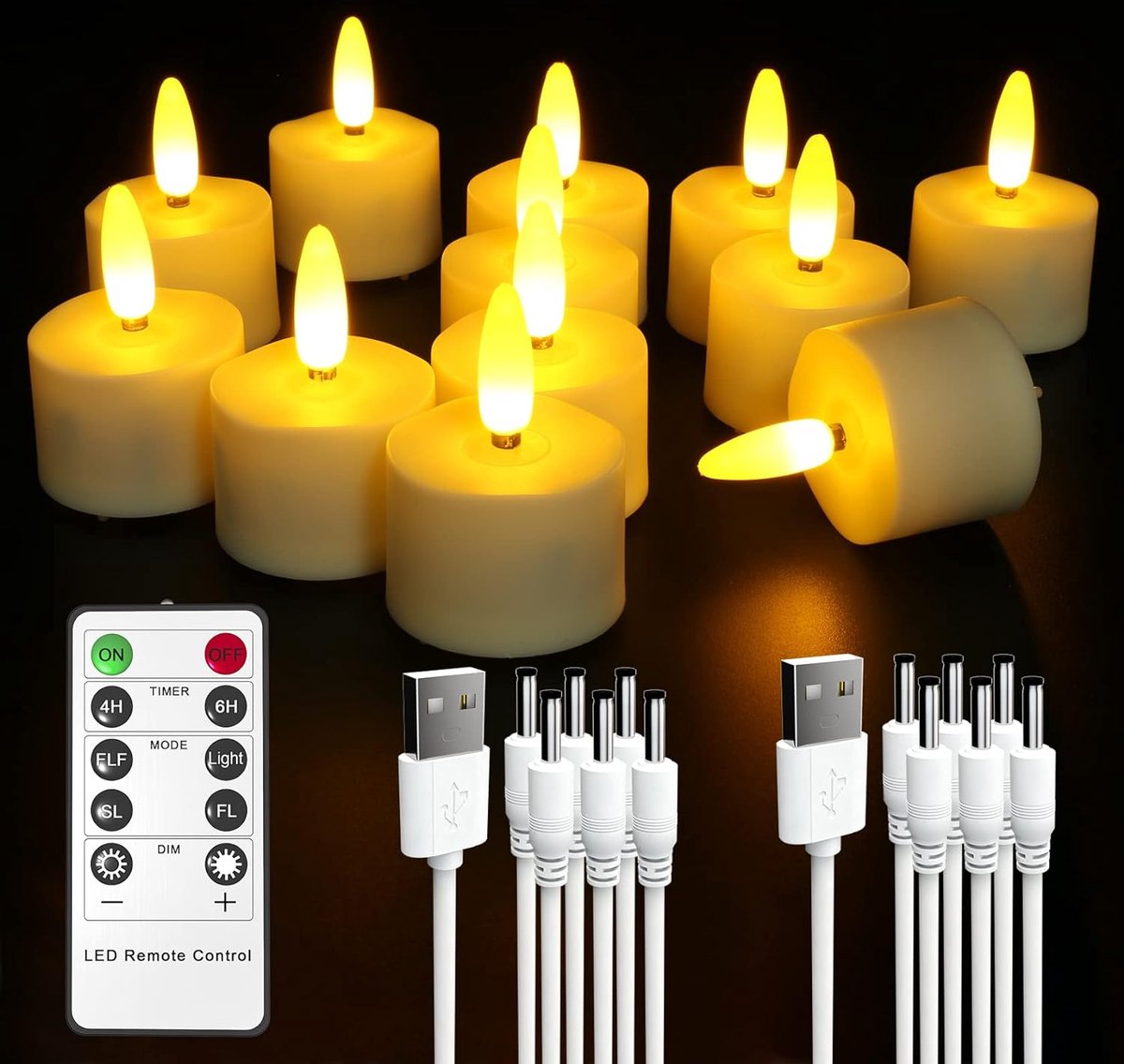 Synergy Oplaadbare waxinelichtjes LED Waxinelichtjes 12 stuks Met afstandsbediening Flikkeren Oplaadbare kaarsen Oplaadbare theelichtjes
