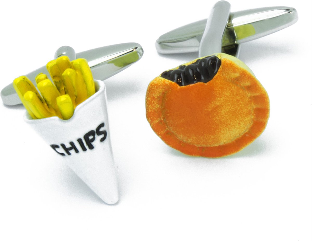 Manchetknopen - Gele Friet Chips en English Pastry Taart Bruin