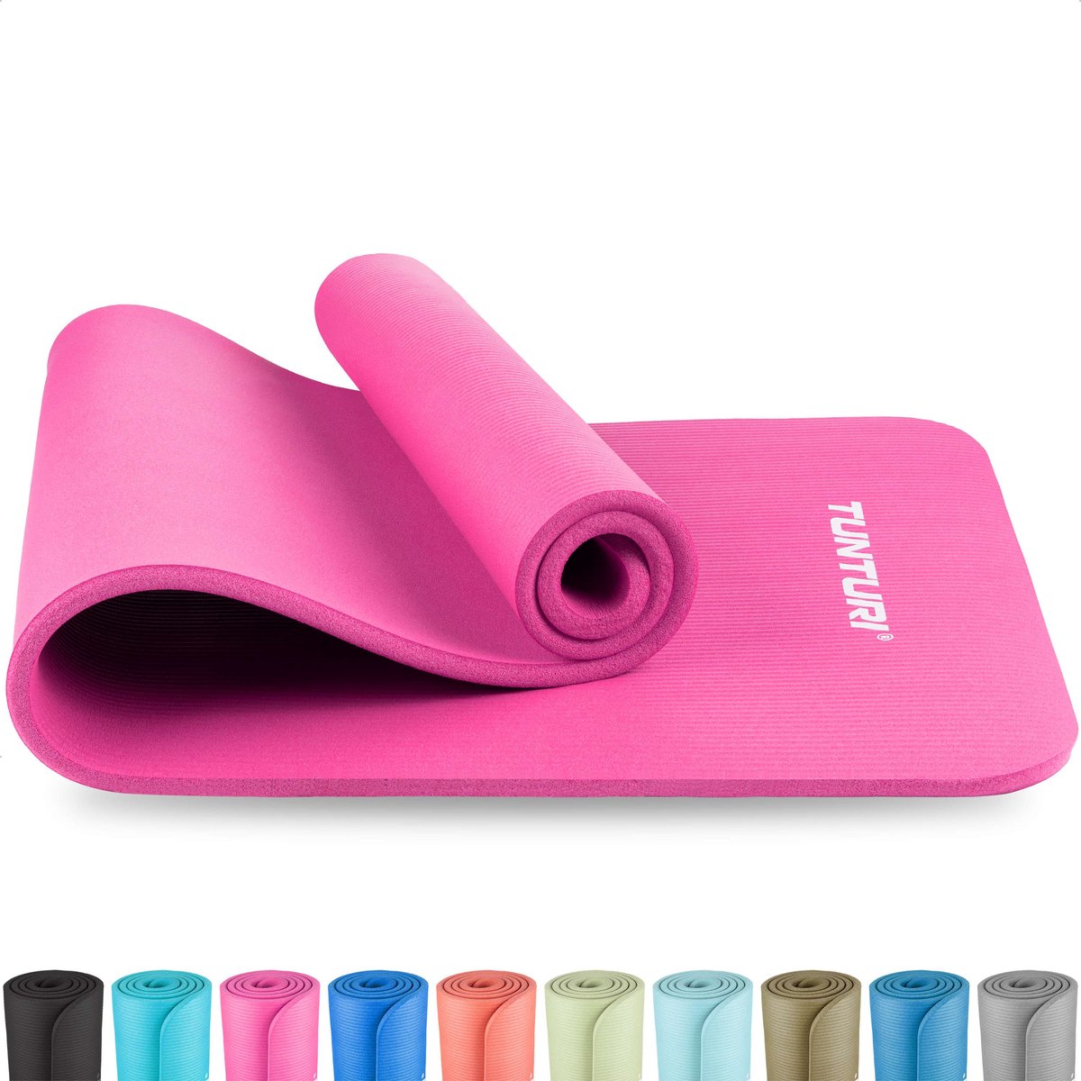 Tunturi NBR Yogamat Anti Slip - Fitnessmat Extra dik & zacht - Sportmat - 180x60x1.5cm - Incl Trainingsapp - Roze - Tunturi