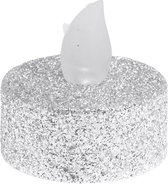 LED theelichten - Zilver - Glitter - Kerst - Kunststof - Set van 6 - Waxinelichtjes - Theelichtjes