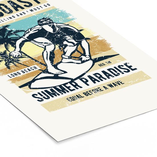 Cadre photo avec affiche - Planche de surf - Mer - Plage - Vintage - 60x90 cm - Cadre pour affiche