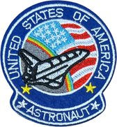 Patchy® – Astronaut United States Of America Space Shuttle Strijk Embleem Patch 7.3 cm / 8.3 cm / Blauw Wit Rood