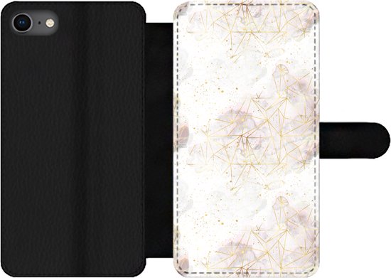 Bookcase Convient pour coque de téléphone iPhone 8 - Imprimé marbré - Géométrie - Or - Avec compartiments - Étui portefeuille avec fermeture magnétique