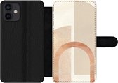 Bookcase Geschikt voor iPhone 12 telefoonhoesje - Marmer print - Patroon - Roze - Met vakjes - Wallet case met magneetsluiting