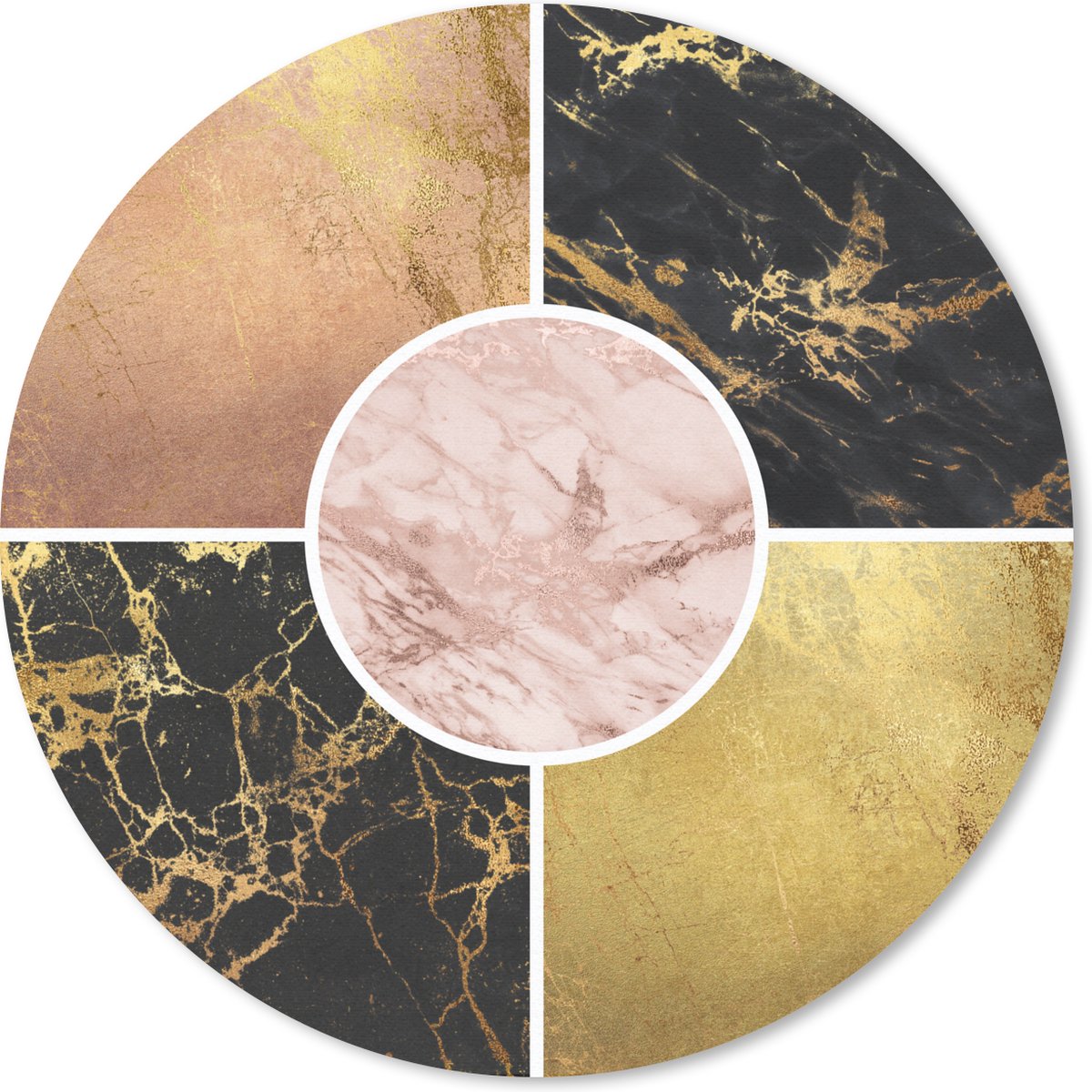 Muismat rond 40x40 cm - Mousepad Marmer - Gold - Luxe - Ronde muismatten