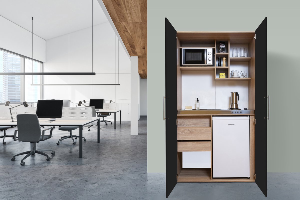 Respekta® Keukenblok 104 cm complete mini keuken met apparatuur Zwart Pantry Peter elektrische kookplaat koelkast magnetron kleine keuken compacte keuken keukenblok met apparatuur