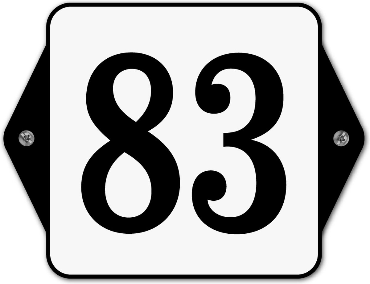 Huisnummerbord klassiek - huisnummer 83 - 16 x 12 cm - wit - schroeven - nummerbord - voordeur