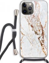Case Company® - Hoesje met koord geschikt voor iPhone 12 Pro Max hoesje met Koord - Goud marmer - Telefoonhoesje met Zwart Koord - Extra Bescherming aan alle Kanten en Over de Schermrand
