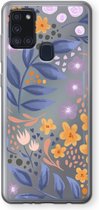 Case Company® - Hoesje geschikt voor Samsung Galaxy A21s hoesje - Flowers with blue leaves - Soft Cover Telefoonhoesje - Bescherming aan alle Kanten en Schermrand