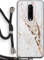 Case Company® - Hoesje met koord geschikt voor OnePlus 7 Pro hoesje met Koord - Goud marmer - Telefoonhoesje met Zwart Koord - Bescherming aan alle Kanten en Over de Schermrand
