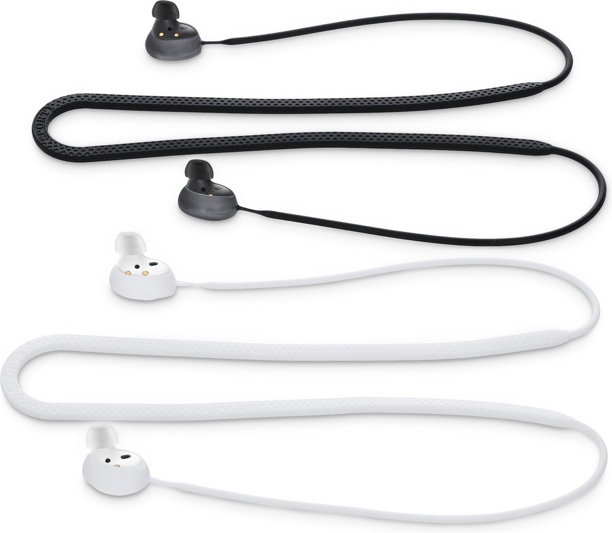 kwmobile 2x oordopjes koord - geschikt voor Samsung Galaxy Buds 2 - Voor draadloze oordoppen tegen verlies - In mat wit / zwart