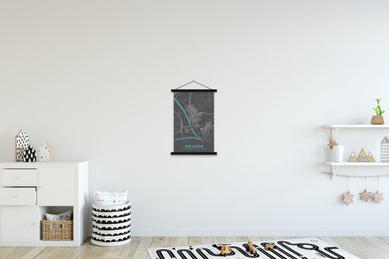 Porte-affiche avec affiche - Affiche scolaire - Malden - Carte - Plan d'étage - Plan de la ville - 40x60 cm - Lattes noires