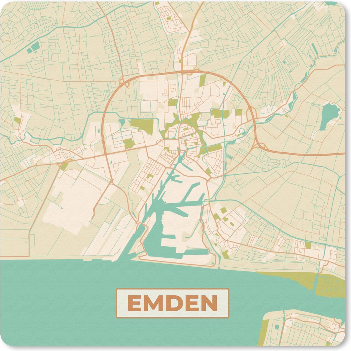 Muismat 20x20 cm - Mousepad Plattegrond - Kaart - Stadskaart - Emden - Vintage - Muismatten - Stadskaart