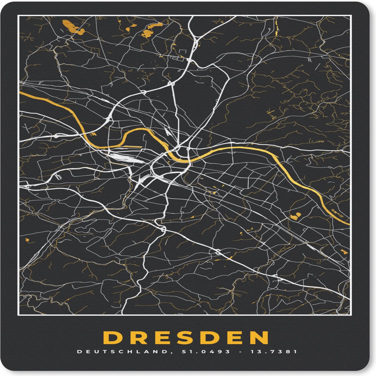 Muismat 30x30 cm - Mousepad Dresden - Goud - Stadskaart - Plattegrond - Kaart - Duitsland - Muismatten - Stadskaart