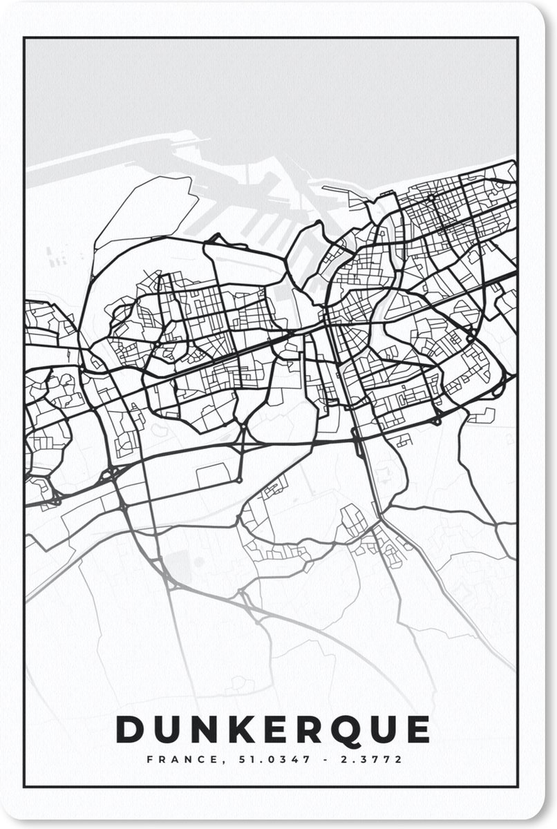 Muismat - Mousepad - Frankrijk - Dunkerque - Kaart - Plattegrond - Stadskaart - Zwart wit - 18x27 cm - Muismatten
