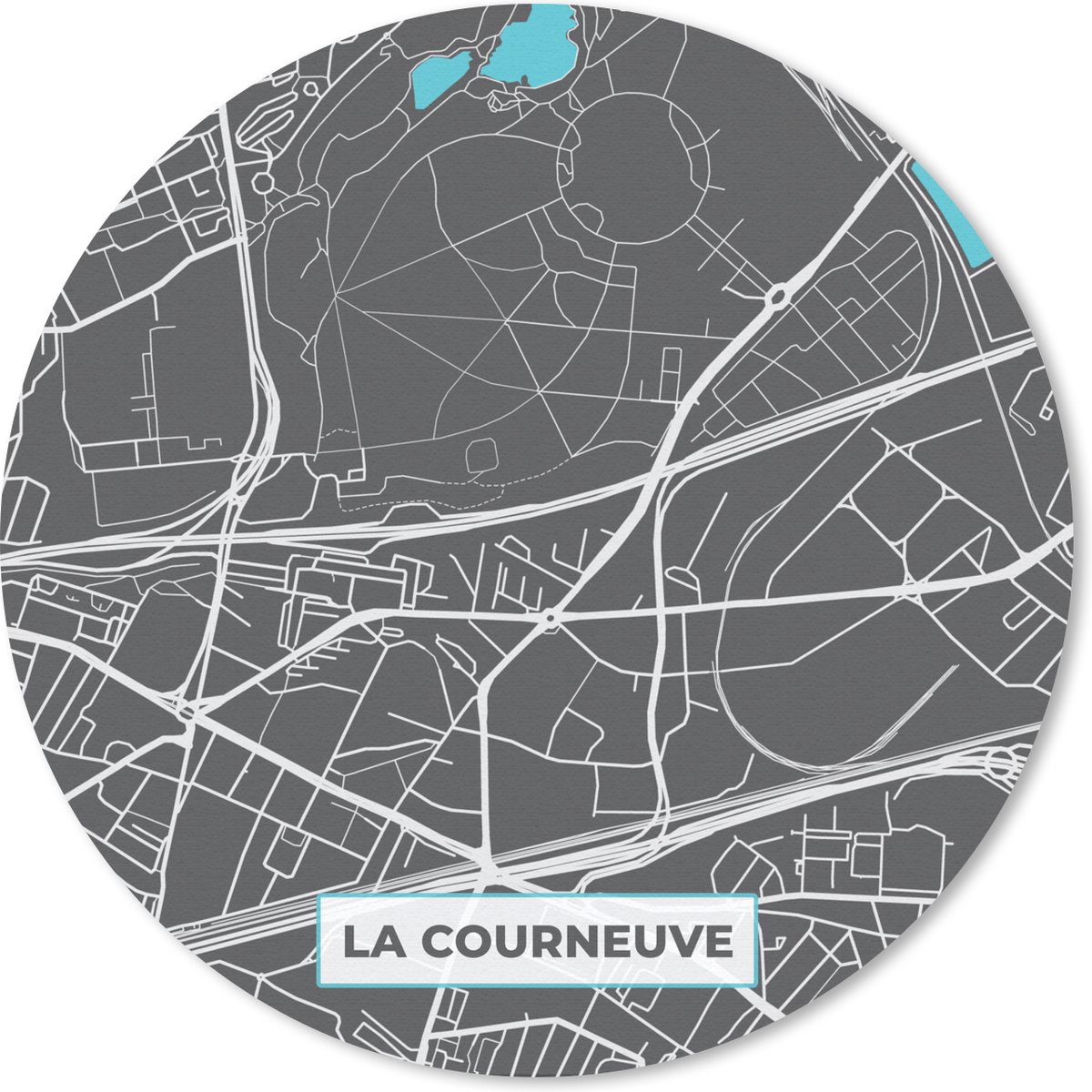 Muismat rond 30x30 cm - Mousepad La Courneuve - Frankrijk - Plattegrond - Stadskaart - Kaart - Ronde muismatten - Stadskaart