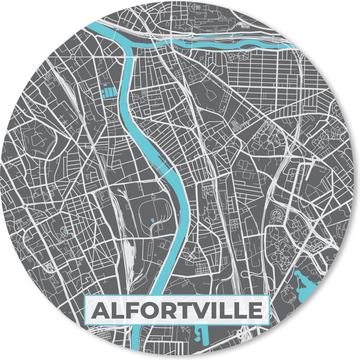 Muismat rond 50x50 cm - Mousepad Alfortville - Frankrijk - Kaart - Plattegrond - Stadskaart - Ronde muismatten - Stadskaart