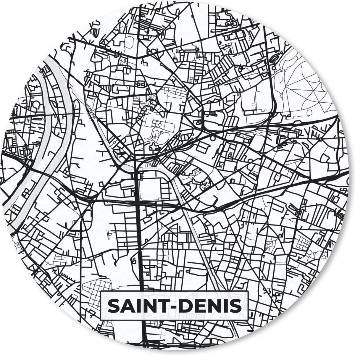 Muismat rond 30x30 cm - Mousepad Stadskaart - Frankrijk - Kaart - Saint-Denis - Plattegrond - Zwart wit - Ronde muismatten - Stadskaart