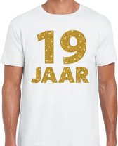 19 jaar goud glitter verjaardag t-shirt wit heren - verjaardag shirts XXL