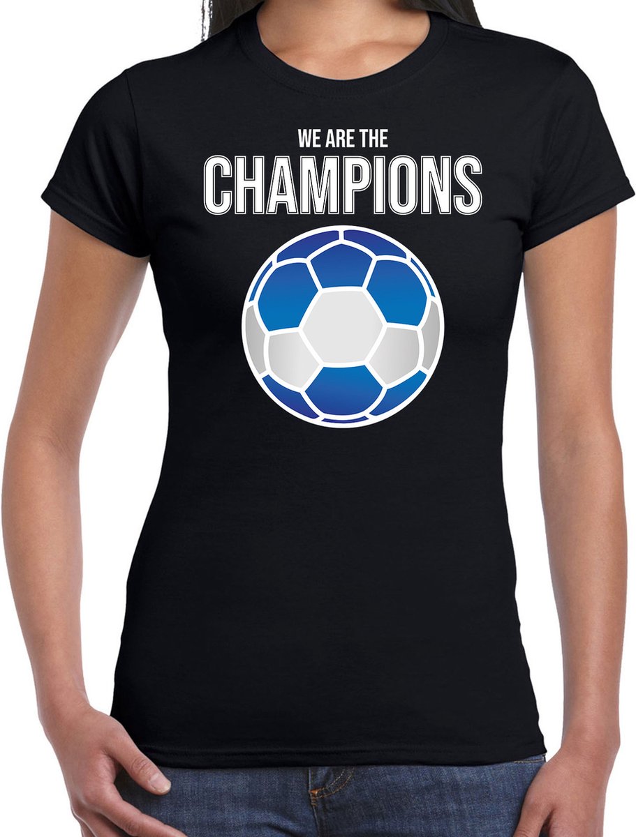 Griekenland EK/ WK supporter t-shirt - we are the champions met Griekse voetbal - zwart - dames - kleding / shirt XL