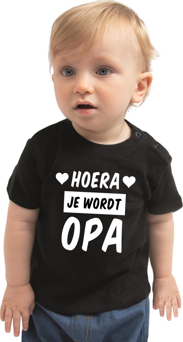 Hoera je wordt opa cadeau t-shirt zwart voor baby / kinderen - jongen / meisje 68