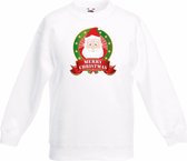 Kerst sweater / Kersttrui voor kinderen met Kerstman print - wit - jongens en meisjes sweater 152/164