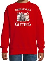 Kitten Kerstsweater / Kerst trui Christmas cuties rood voor kinderen - Kerstkleding / Christmas outfit 98/104