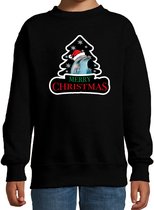 Dieren kersttrui dolfijn zwart kinderen - Foute dolfijnen kerstsweater jongen/ meisjes - Kerst outfit dieren liefhebber 122/128