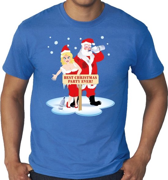 maten Kerst t-shirt Best Christmas party ever - blauw voor heren - plus... | bol.com