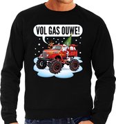 Grote maten foute Kersttrui / sweater - Santa op monstertruck / truck - vol gas ouwe - zwart voor heren - kerstkleding / kerst outfit XXXXL