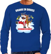 Foute Kerstsweater / Kerst trui Drank en drugs blauw voor heren - Kerstkleding / Christmas outfit XXL