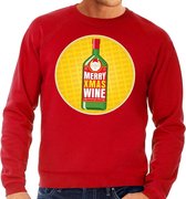 Foute kersttrui / sweater Merry Chrismas Wine rood voor heren - Kersttrui voor wijn liefhebber M