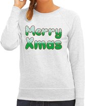 Merry xmas foute Kersttrui - grijs - dames - Kerstsweaters / Kerst outfit M