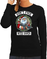 Foute Kerstsweater / kersttrui Dont fuck with Santa zwart voor dames - Kerstkleding / Christmas outfit S